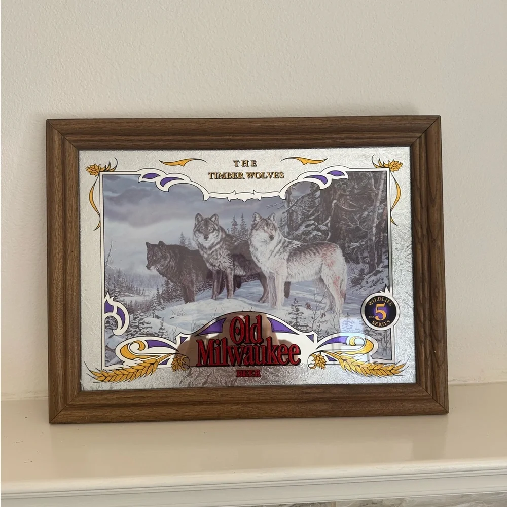 Old Milwaukee Best Timberwolves Framed Mirror Wildlife Series Rare Collectible